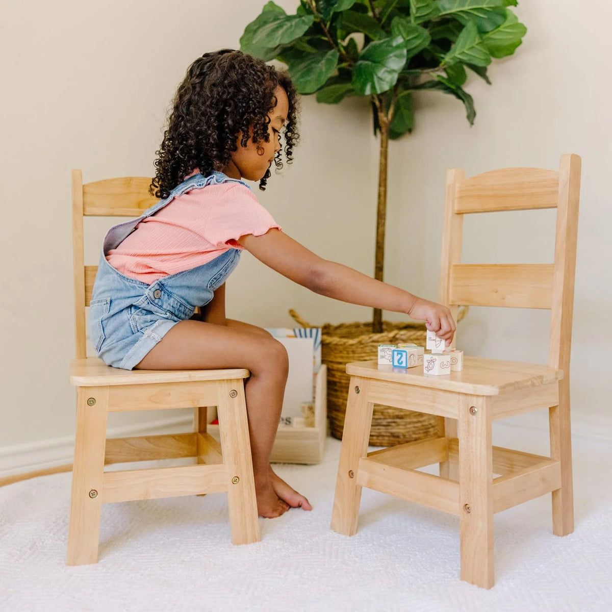Pair of Solid Wood Chairs 2-Piece Set