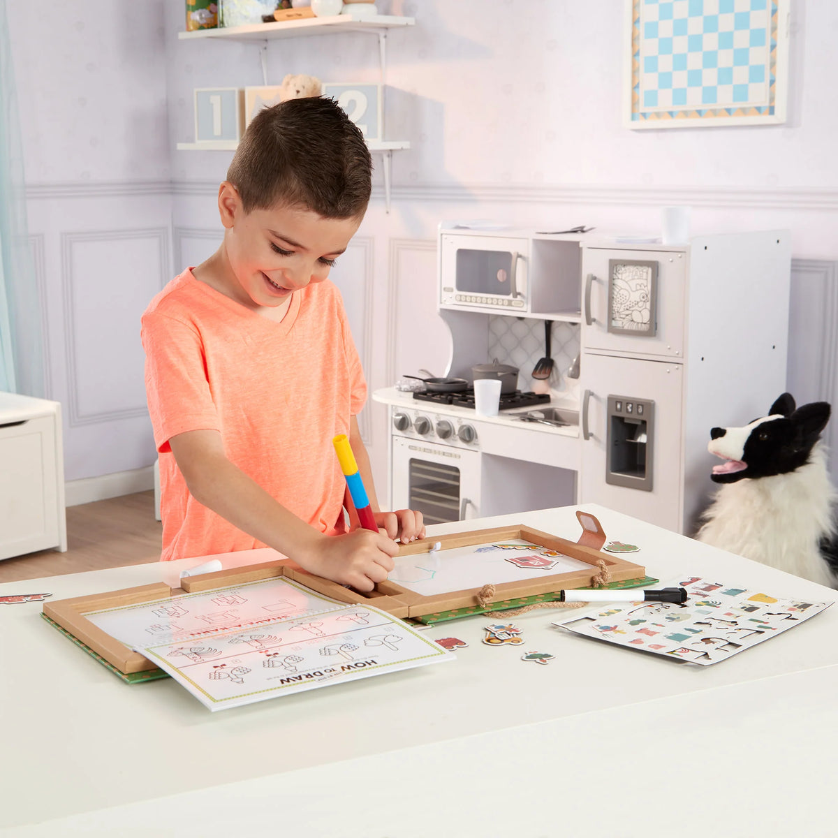 Natural Play: Play, Draw, Create Reusable Drawing & Magnet Kit – Farm