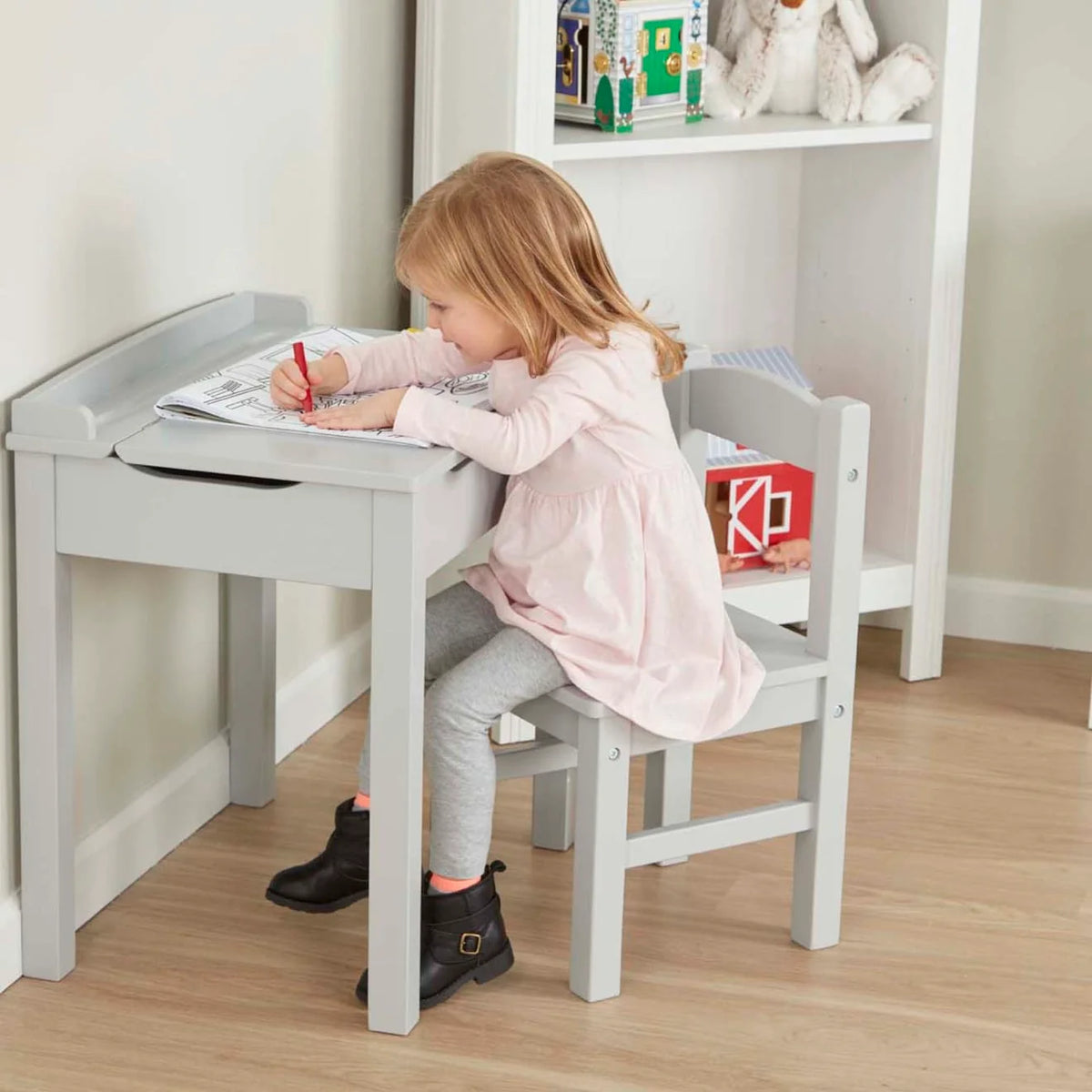 Child's Lift-Top Desk & Chair - Gray